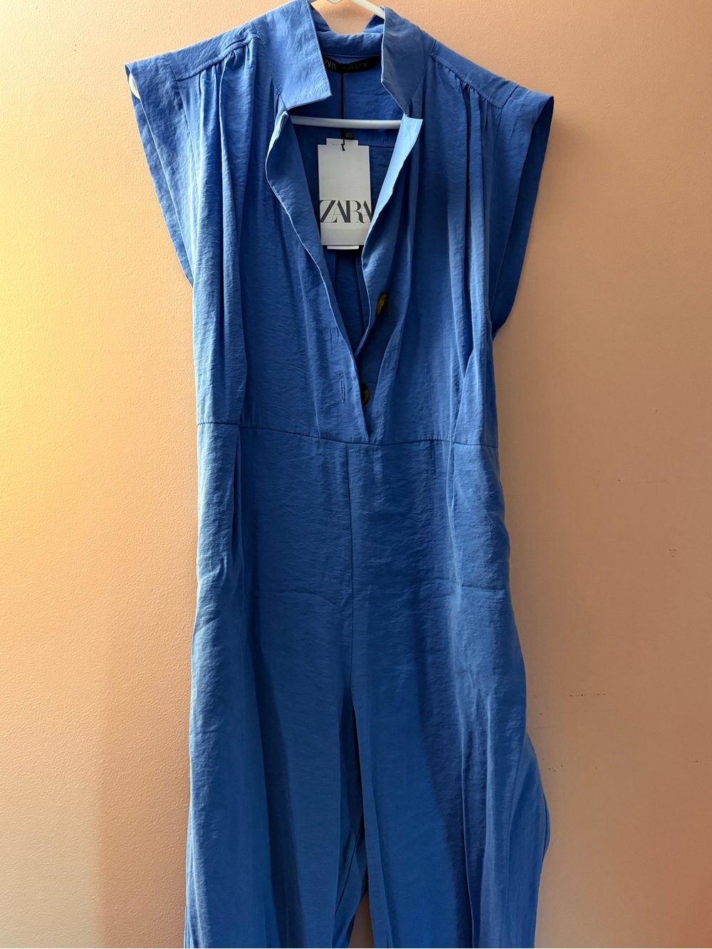 ZARA Blue Belted Wide Leg Jumpsuit NWT Size S